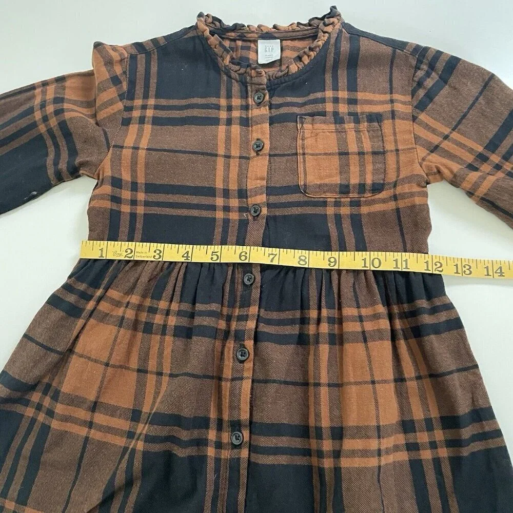 Gap Kids Girls 5Y Flannel Shirt Dress Black Brown Plaid Fall Button Up Soft